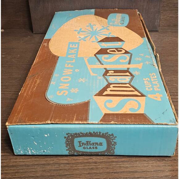 VTG INDIANA GLASS Snowflake T Set for 4 Smartset Snack Atomic hinde & Daucn 1960 - Picture 4 of 10